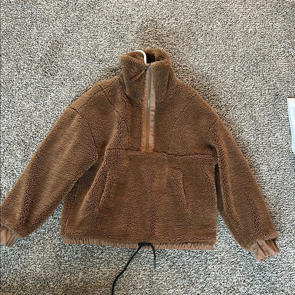 Varley Brown Sherpa Half-Zip Pullover Jacket